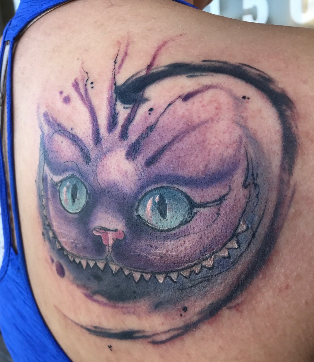 Watercolor and sketch style Cheshire Cat by Patrick Raymond
#jaxtattoos #904 #jacksonvillebeach #jaxbeach #jaxisrad #duval #aliceinwonderlandtattoos #watercolortattoos #tattoos #cheshire #sketchstyle #tattoosofig