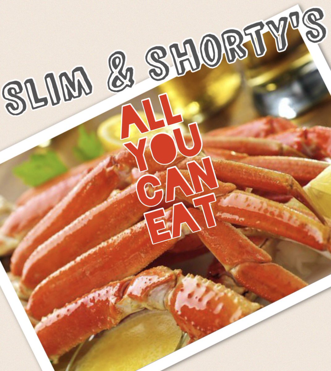 SlimandShortys's tweet photo. PSA- AYCE Crab Leg Saturday’s @SlimandShortys - Includes Salad -Potatoes- Corn and Hushpuppies starts at 4pm while supplies last!!! See YOU Soon!! https://t.co/C8kKj5Miwi