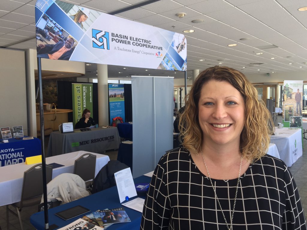 Basin_Electric's tweet photo. Heather Schlenker is one of our employment recruiters. The spring career fair season is in full swing. Today she's at @umary. #jobsnd #lifeatmary https://t.co/vjMQlU7JG0