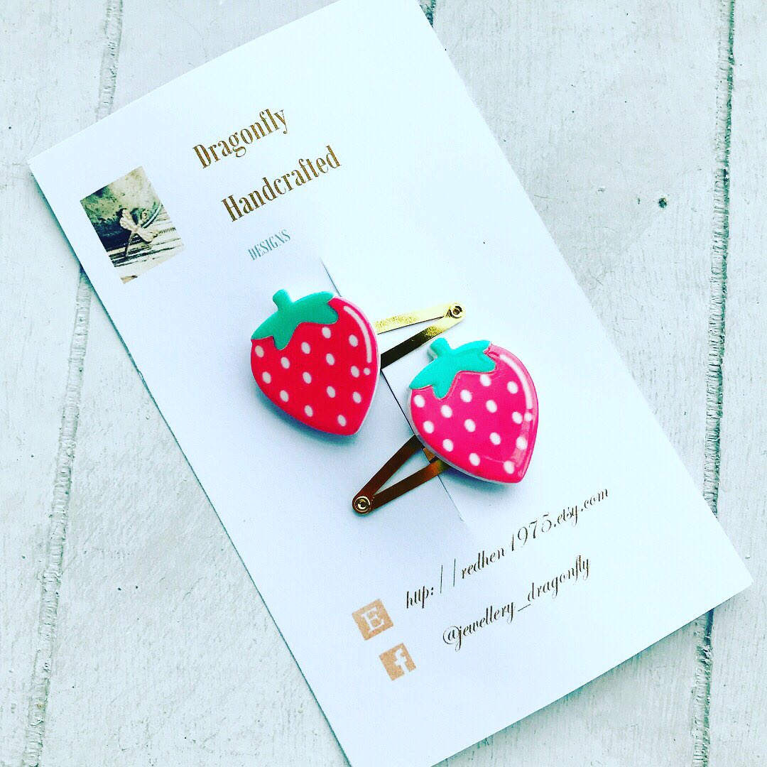 DragonflyR1975's tweet photo. Strawberry Hair Snaps in Pink, Red, Aqua &amp; Yellow £4.75 each card or 2 for £8 #womaninbiz #wnukrt #kids #etsyforkids #etsychaching https://t.co/qot3SZB9rx