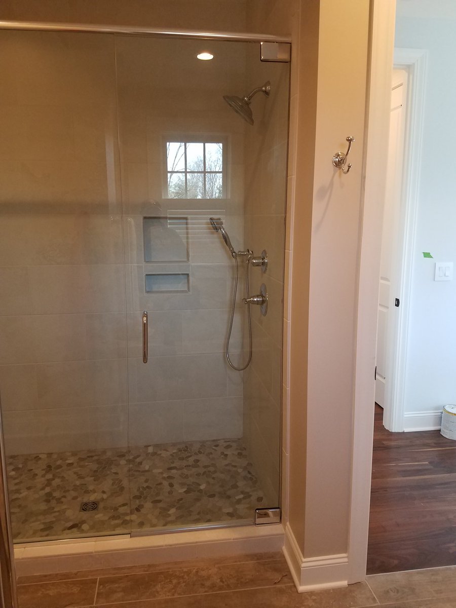 BTglass1960's tweet photo. Large 6 1/2' frameless shower enclosure. #brittandtilsonglass #asheville #showerenclosure #framelessshower #largeshower @intdesignmag https://t.co/Cd2IdNwSTc