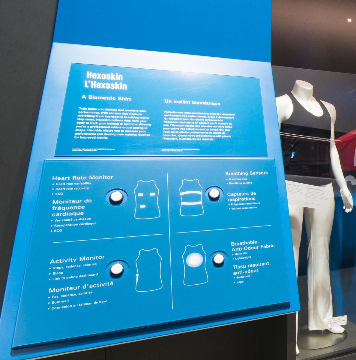 SciTechMuseum's tweet photo. Wearable tech is on the rise 📈 in the fitness industry 🏋
With sensors that measure everything from heartbeat to breathing rate to step count, @Hexoskin collects data from your body to track your training in real time. https://t.co/Mcec11puoI