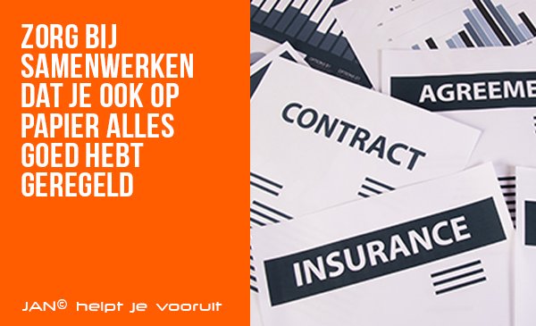 Samenwerking: voorkomen is beter dan genezen. Samenwerkingsverbanden tussen ondernemers ontstaan vaak spontaan en groeien verder uit. Vaak regelen partijen niets op papier, met alle gevolgen van dien als er problemen ontstaan in de samenwerking #ondernemen ow.ly/D8Pc30ioz49