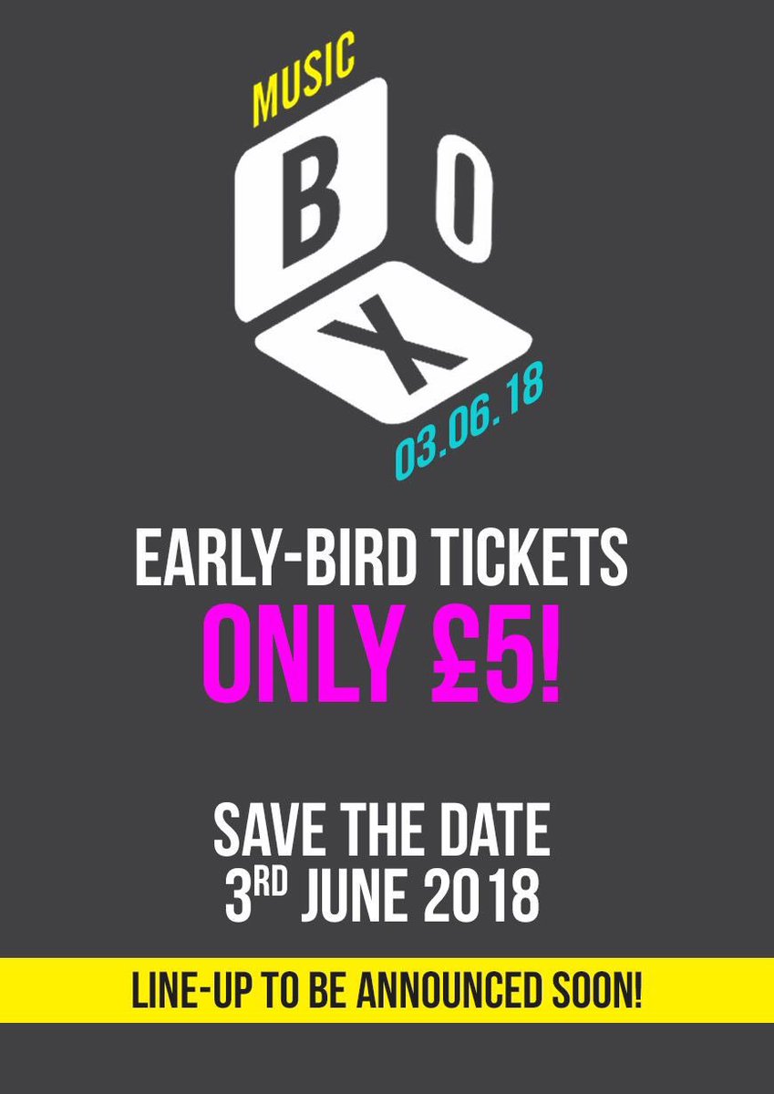 ***EARLY BIRD TICKETS***

Music Box line up will be announced very, very soon...

If you are coming and want to save a little cash, then we've released a limited number of early bird tickets for the inflation beating, bargain price of £5 (&amp; bf).

Tix here: skiddle.com/e/13134912