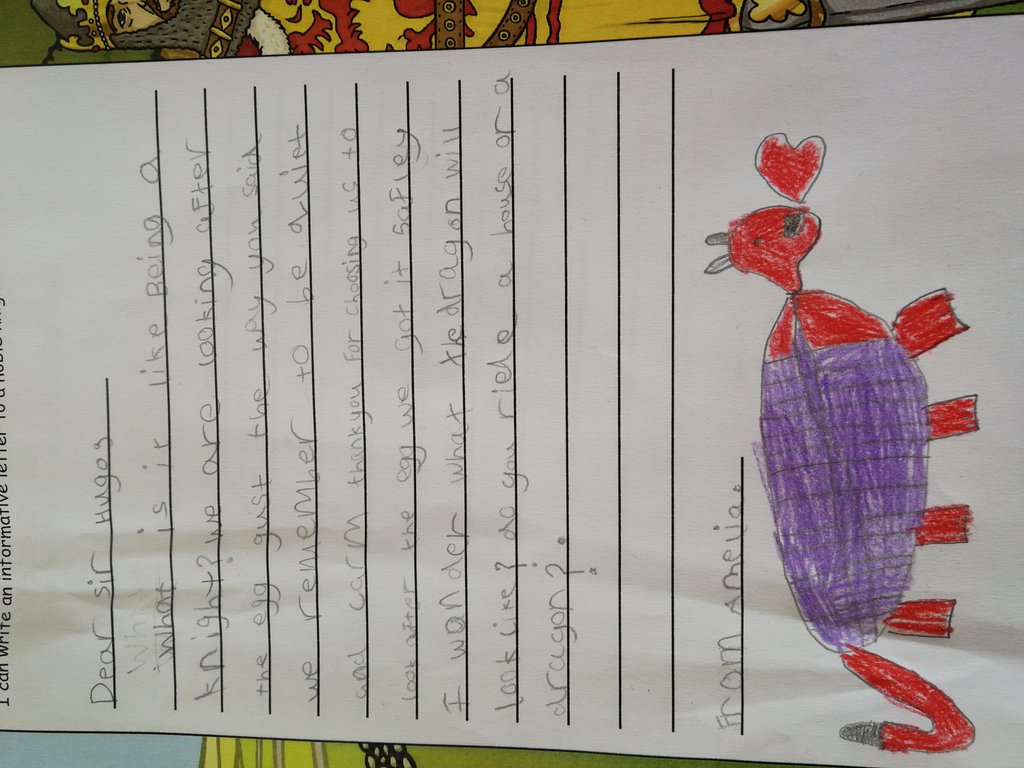 stnewlyneast's tweet photo. A knight has delivered a dragon egg to Year 1 for us to look after until he returns! We wrote letters to thank him for choosing us for this special task. @TLATCornwall https://t.co/Rt40eeCX1I