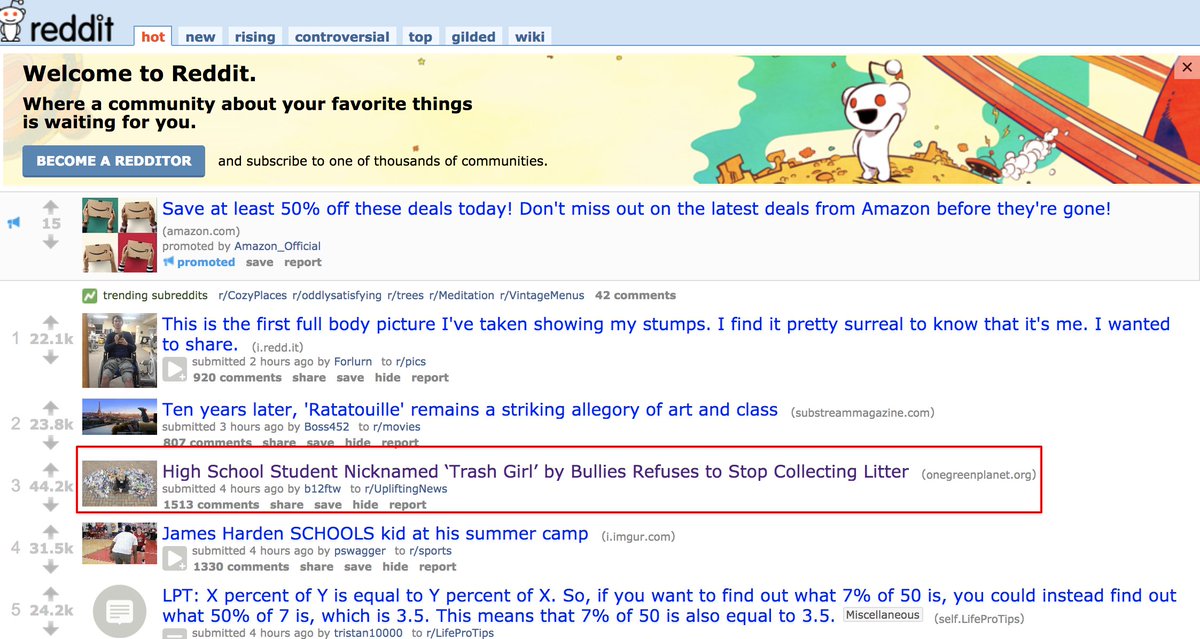 nilzach's tweet image. In other news… a @OneGreenPlanet story hit the front page of @reddit today onegreenplanet.org/environment/tr… #CrushPlastic