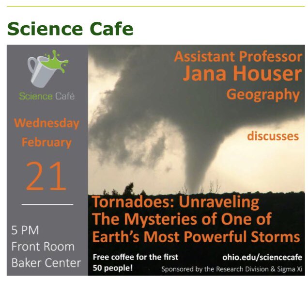 Reminder: there is NO OUCAMS meeting tomorrow, instead, come to Front Room in Baker at 5:00 and listen to our professor,  Dr. Jana Houser, give a presentation on tornadoes 🌪