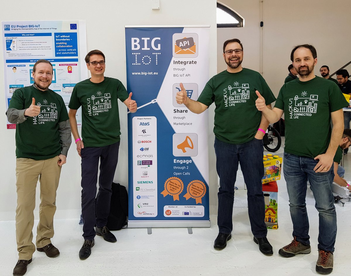 The <a href="/BIG_IoT/">BIG IoT</a> hack coach team is ready for the #BCX18 hackathon to start. Put your #IoT data on the marketplace!