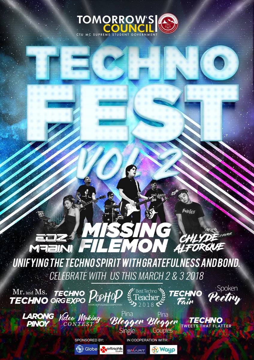 ctumcssg's tweet photo. Another fun and exciting phenomenon brought to you by Tomorrow’s Council!

Mark your calendars as we memorialize the most awaited festive season this 2nd and 3rd day of March 2018.

You'll surely going to have fun with this.

#TechnoFestVol2
#TomorrowsCouncil
#CTUMCSSG https://t.co/YLSwUcKE9j