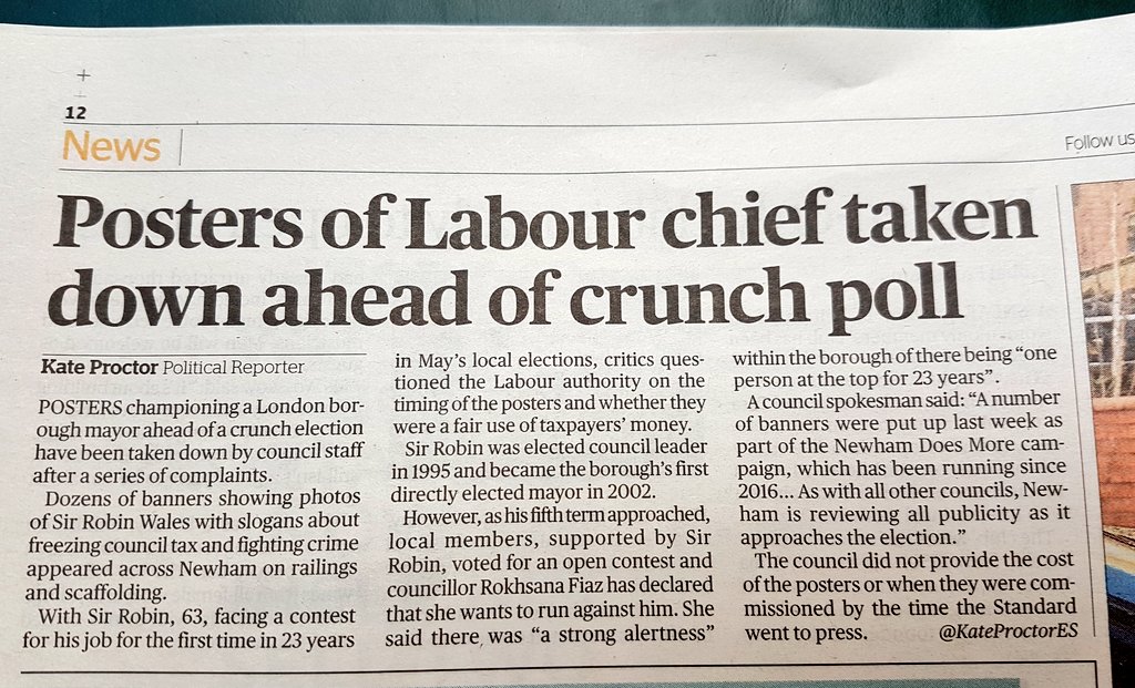 TriggerDem's tweet photo. Today's #EveningStandard #RobinWales spending your money on saving his job... #Newham #Labour https://t.co/78tzKo7spw