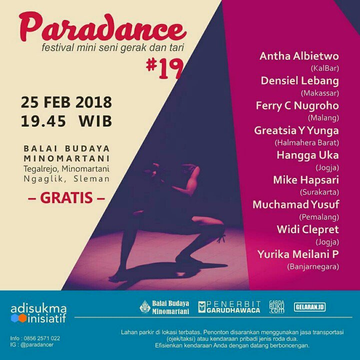 25/2/18 19.45 pertunjukan tari - Paradance ke-19 di Balai budaya Minomartani, sleman #jogja | gratis ~<a href="/AhmadJalidu/">Ahmad Jalidu</a>: