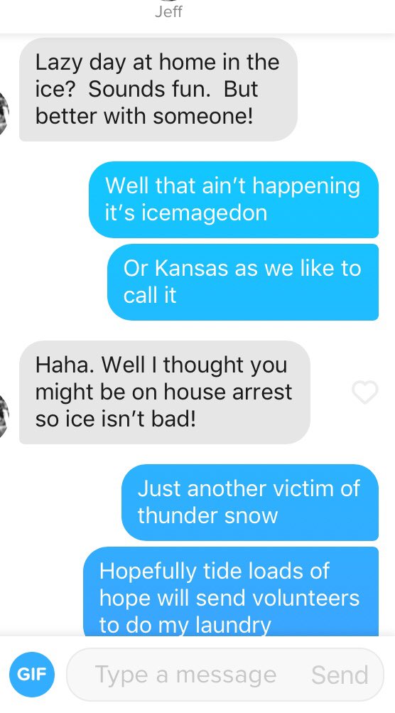 TinderMercy's tweet photo. #snowday equals unexpected tinder queries. https://t.co/YzHMsqk1da