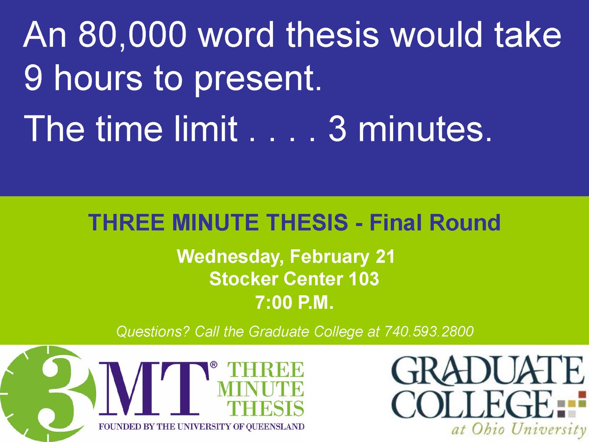 Tomorrow 7p! #OhioUniversity graduate students to showcase their communication skills. Vote for your favorite presentation. Eight finalists will each have three minutes - this competition moves fast!