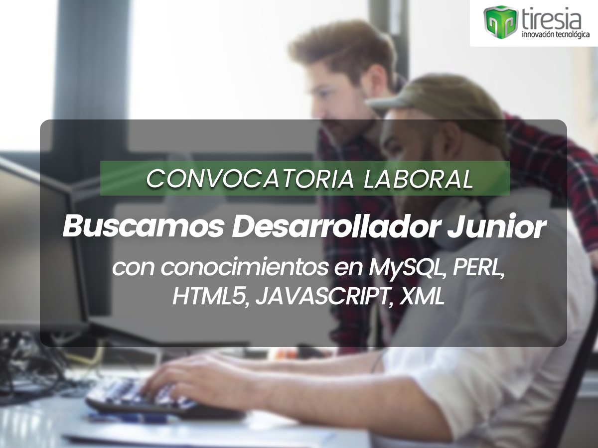 #Convocatoria abierta para #desarrolladoresjunior con conocimientos en MySQL, PERL, HTML5, JAVASCRIPT, XML. 💻

📱Comunícate con nosotros a través de nuestras redes sociales o envía tu hoja de vida a través del siguiente link: ow.ly/f4wp30ivyH6
#Tiresia #TrabajoSiHay