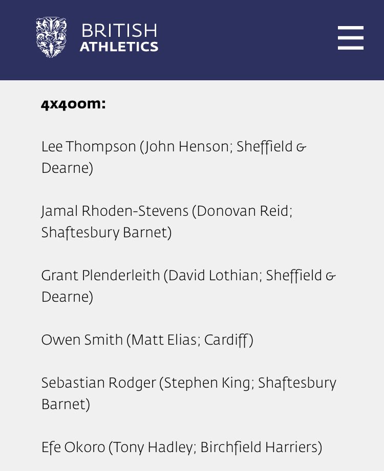 MartynRooney's tweet photo. Congrats lads! @jaymarcusd @leethompss_ @grant1503 @OwenSmith400 @SebRodger @EFERUNS! Run hard! #4x400m #wicbham2018 https://t.co/D0MJHw9q3U