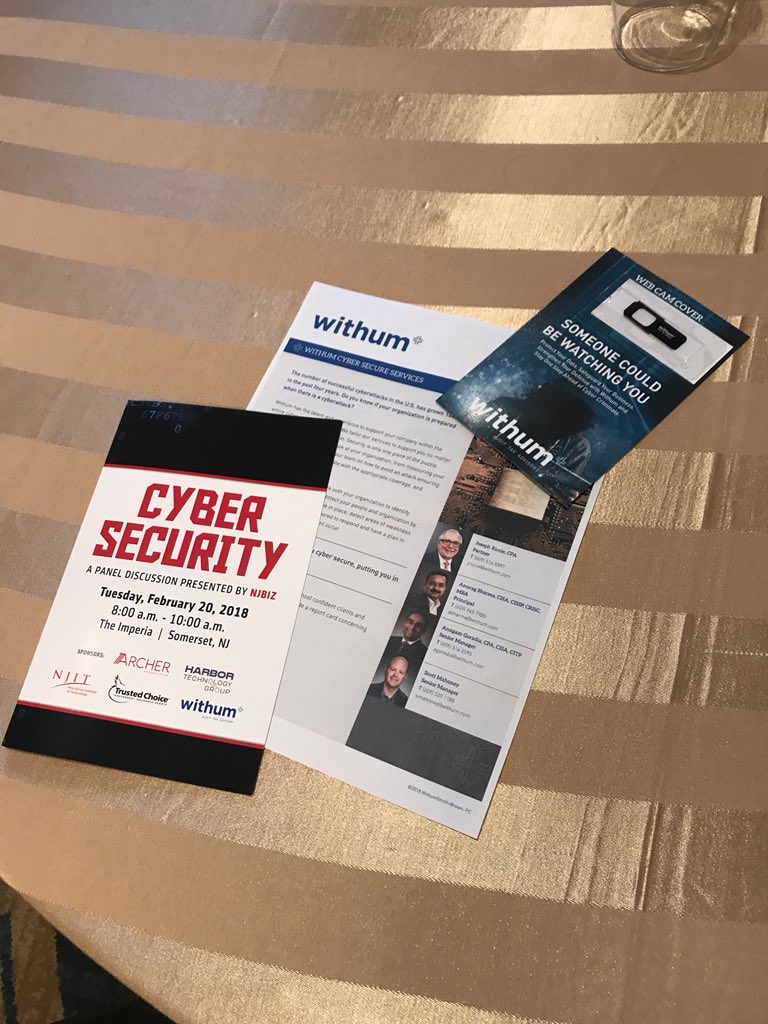WithumCPA's tweet photo. Withum’s Anurag Sharma shares great insights on being secure from hackers - in business and at home - at today’s @NJBIZ #CyberSecurity panel #ThoughtLeadership https://t.co/R8HzYxytCV