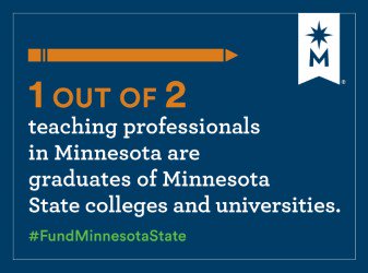 MinnStateEdu's tweet photo. #54Campuses54Facts: 1 out of 2 teaching professionals in Minnesota are graduates of your 37 Minnesota State colleges and universities. #ExtraordinaryNumbers https://t.co/nGO5qI3N3p