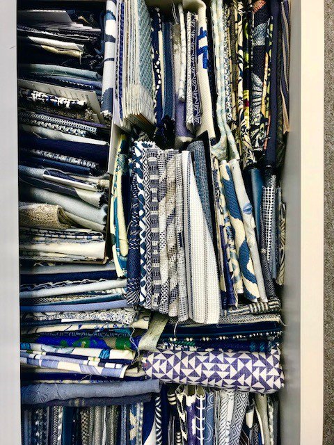 It's time to organise our fabric samples. Blue is so popular at the moment, this is just a handful!