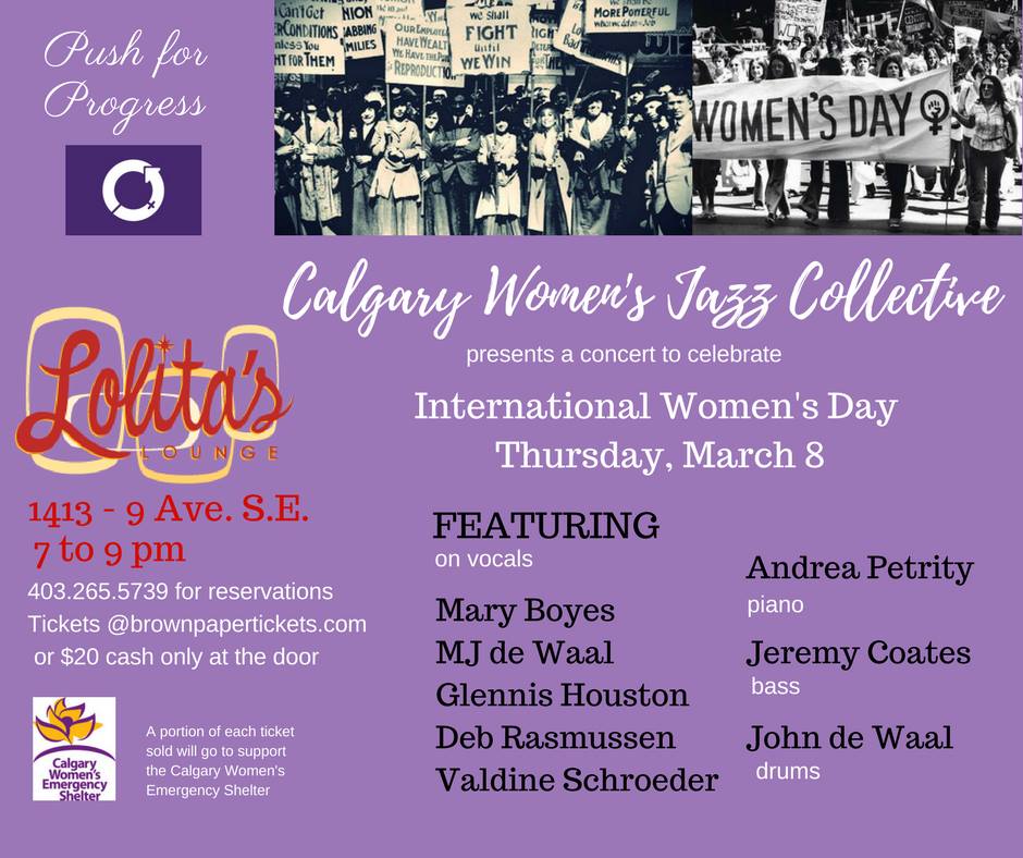 forloveofjazz's tweet photo. #Jazz Mar 8 #Calgary: vocalists @DebRasmussen1 Mary Boyes, Valdine Shroeder @MariJodeWaal &amp; @GlennisHouston with @AndreaPetrity piano, John DeWaal drums &amp; @jcoatesbass celebrate #InternationalWomenDay in song, 7pm @LolitasLounge $20 at door or from https://t.co/WU7uZ5veqK https://t.co/cPe86URLa1