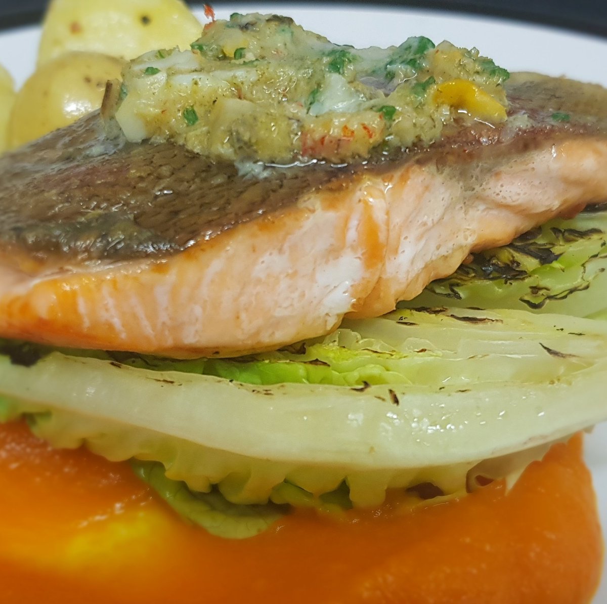 RosebudPub's tweet photo. Delicious Chalk Stream Trout has made its way onto our menu today. #delicious #Colchester #Clacton #bestrestaurant #essex #food #seafood #Shellfish https://t.co/y8MjqmQ9fe