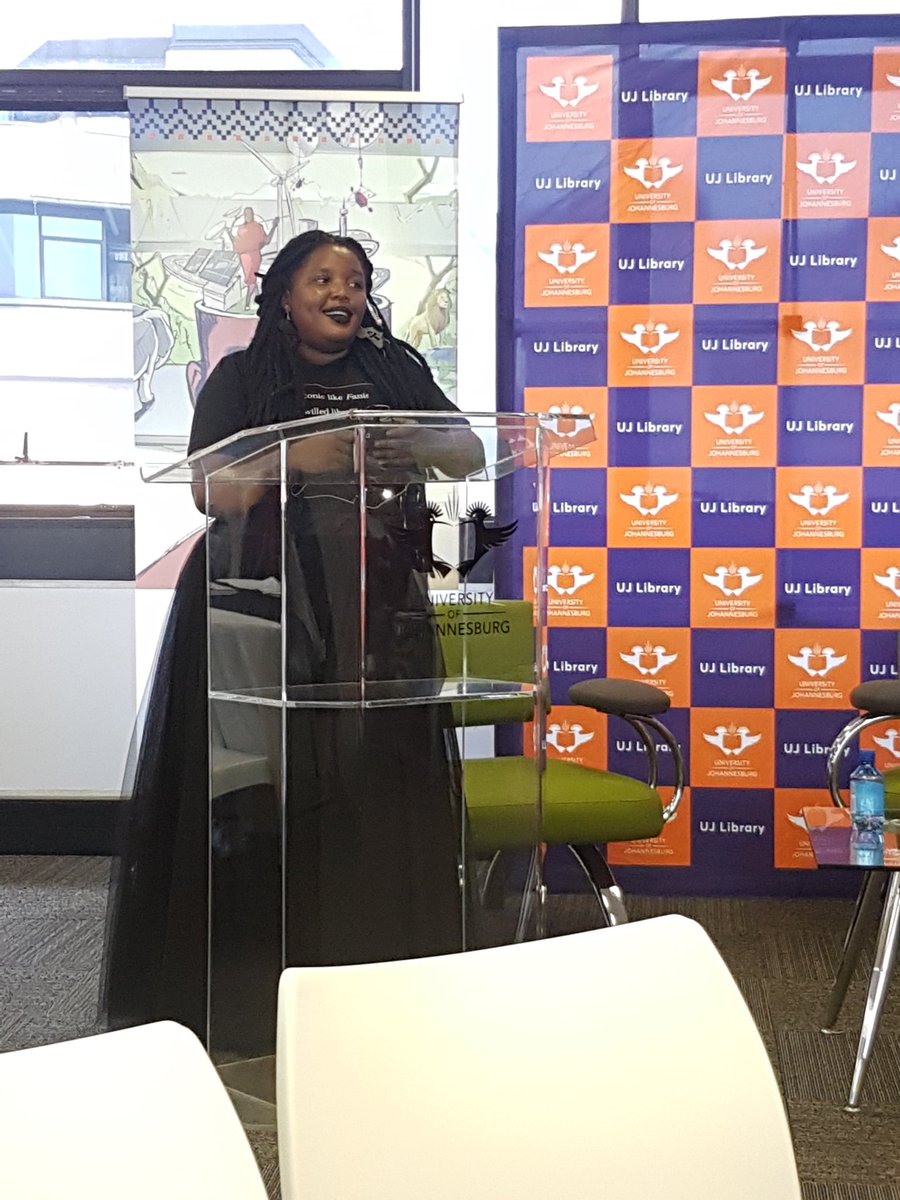 go2uj's tweet photo. Dudu Busani-Dube; author of a book titled "Hlomu the wife" on stage and talking about her book. #UJLIBRARYDISCUSSIONS https://t.co/ee2LiXuLYV