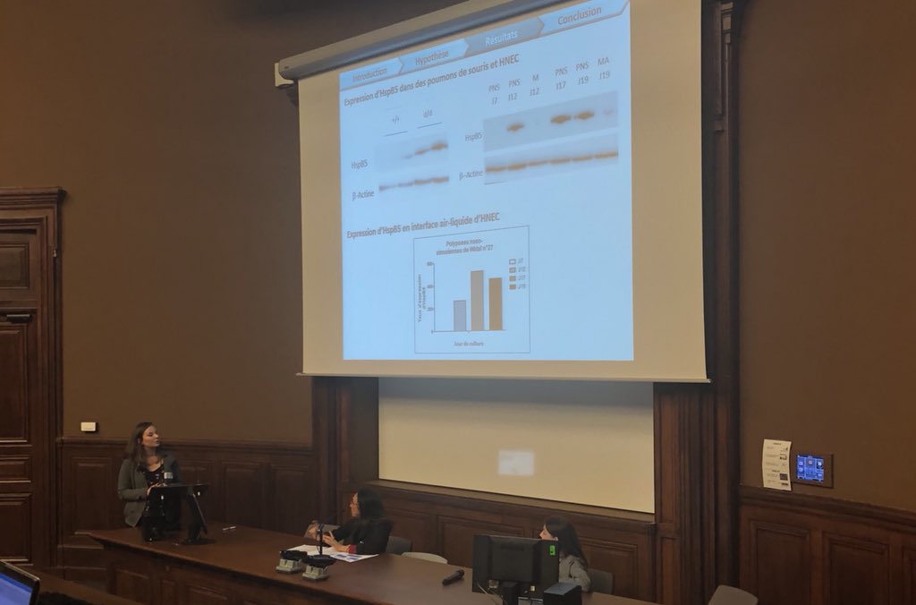 vaincrelamuco's tweet photo. #CFJC2018 Fanny Degrugillier @Inserm @UPECactus "Nos résultats confirment notre hypothèse selon laquelle HspB5 est une cible très pertinente pour le traitement de la mucoviscidose" cofin #LegsPoix https://t.co/TCSHOZqgOY