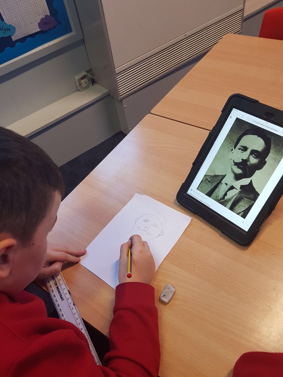LadybankPS's tweet photo. Primary 4/5 are learning about The Titanic. They have created their own role play area in class complete with iceberg. Here we can see them sketching real passengers. #historycomingtolife https://t.co/QCtkrUMIgl