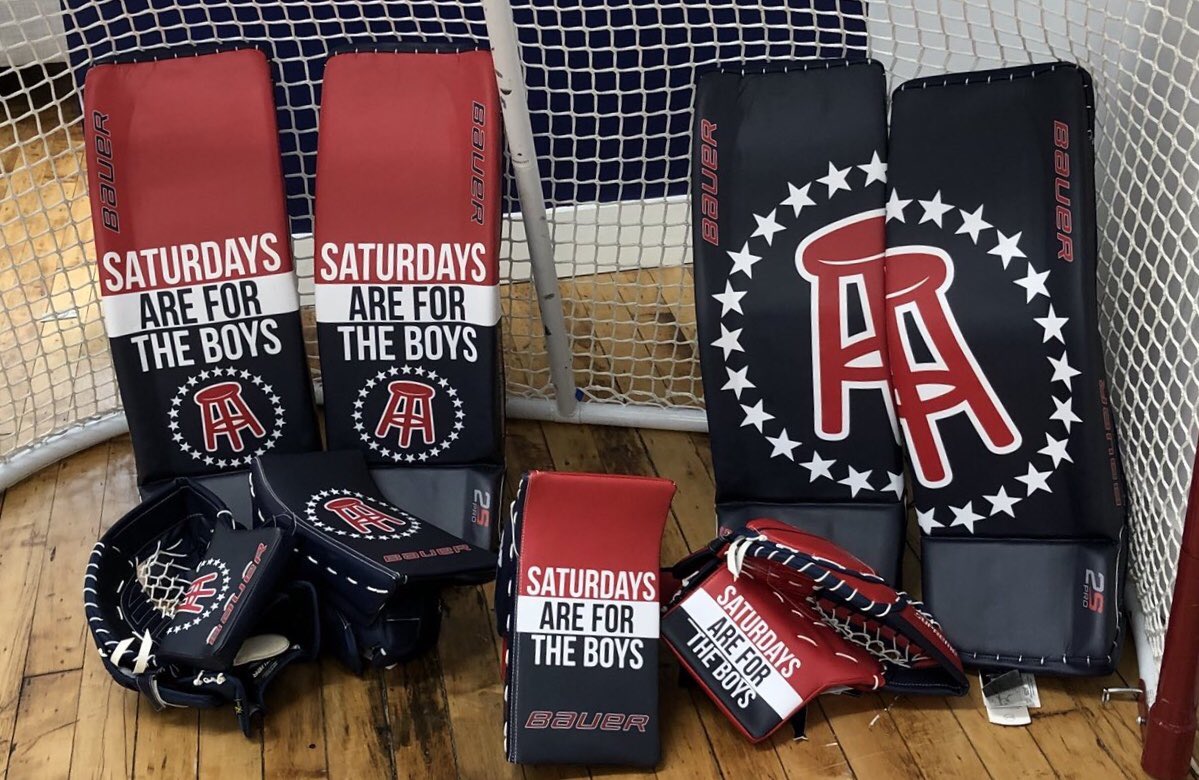 Check out these 🔥 custom pads made for @BarstoolSports! #BAUERgoalie