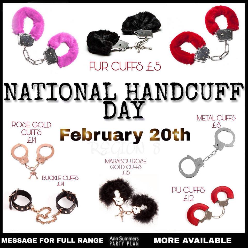 AnnSummersMon's tweet photo. #National #Handcuff day, today (February 20th).  Some of our handcuffs are currently on offer.
#ArrestingTime #AnnSummers #FurryCuffs https://t.co/bwpaT1lUDR