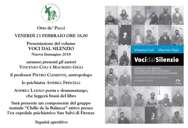 NuovaImmagineEd's tweet photo. Venerdì 23 febbraio, dalle ore 18 saremo all' All'Orto de' Pecci per presentare "Voci dal Silenzio". Gli autori Vincenzo Coli e Maurizio Gigli racconteranno le vicende di tre pazienti nel limbo della degenza all’ex-ospedale San Niccolò di #Siena https://t.co/KEokNbz0gM