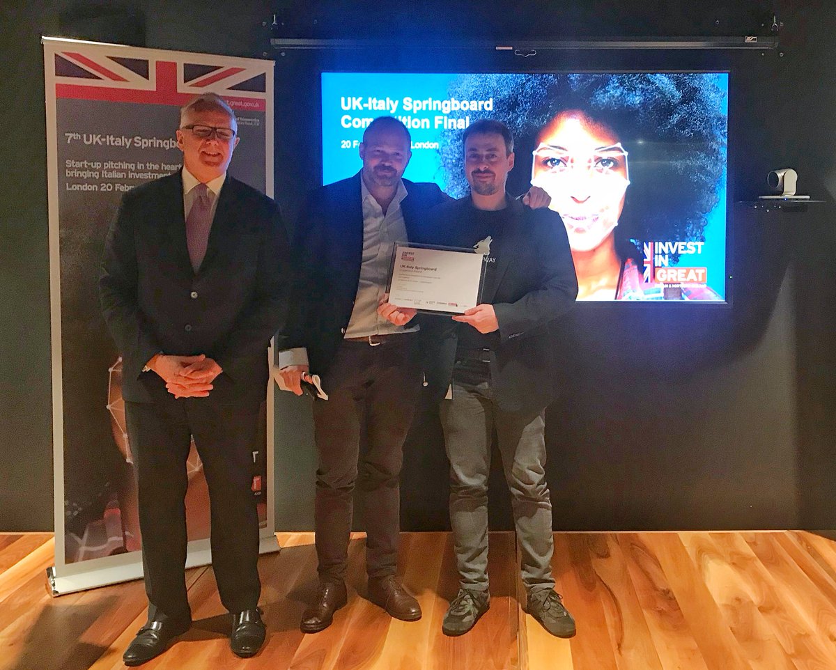 Our DIT Italy and the  <a href="/CopernicoWork/">Copernico</a> #UKItalySpringboard Awards go to <a href="/takethewolfway/">WolfWay</a> for their state of the art A.I that analyses emotions in financial markets! #InvestInGREAT