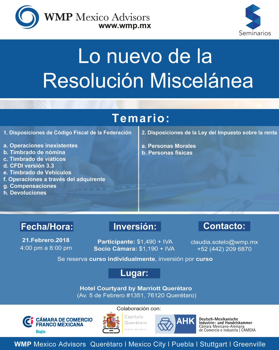camfranmexbajio's tweet photo. La Cámara Franco-Mexicana de Comercio Capítulo Bajío le propone un seminario organizado por uno de nuestros socios.

Si le interesa participar, pongase en contacto con : 
Claudia Sotelo

E-mail: claudia.sotelo@wmp.mx

Tel: +52 (442) 2096850 ext. 1021 https://t.co/Kxfc2GAh67