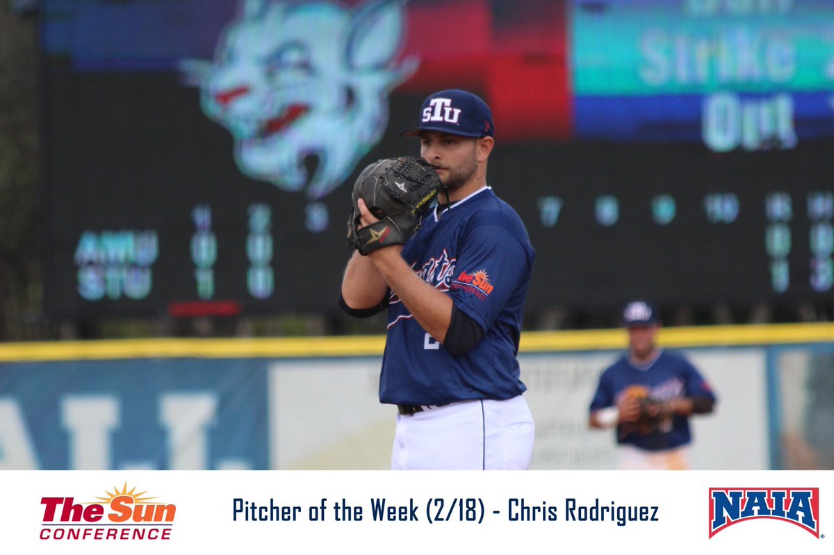 stu_saac's tweet photo. 🚨PITCHER OF THE WEEK ALERT🚨 Congrats to @STU_Baseball Chris Rodriguez on receiving @TSCSports Pitcher of the Week on an amazing performance one-hit complete game shutout on Saturday against Ave Maria. #ThatGuyPitches #STUBaseball https://t.co/cXl4sE86a7