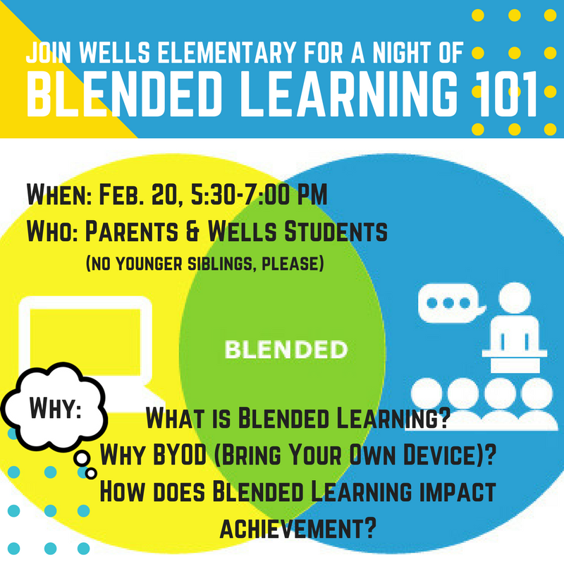 CFISDWells's tweet photo. Join us tonight for #BlendedLearning101 Parent Night from 5:30-7:00! Follow the schedule through the 3 different sessions to learn all about Blended Learning in Action at Wells! The last session is your choice of interest. #ExploreWells https://t.co/LQxb3Eo01J