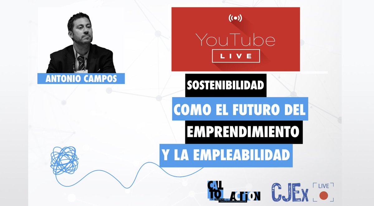 _CJEx_'s tweet photo. Estamos en directo: Sostenibilidad como el futuro del emprendimiento y la empleabilidad👇 💙 Para preguntar #CalltoActionCJEx https://t.co/7lsgReiORH https://t.co/zgMckqGQAg
