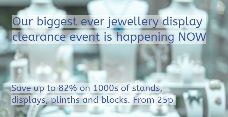 WrightsGPX's tweet photo. Jewellery Magazine readers @UKNAJ need to know our biggest ever #jewellery #display #clearance #event just got BIGGER. 50 new lines added today. #Save up to 82%. Prices from 25p + vat. https://t.co/kSzyeeWCj4 #watchdisplay #earringdisplay #blocks #plinths https://t.co/DM9zJoObTE