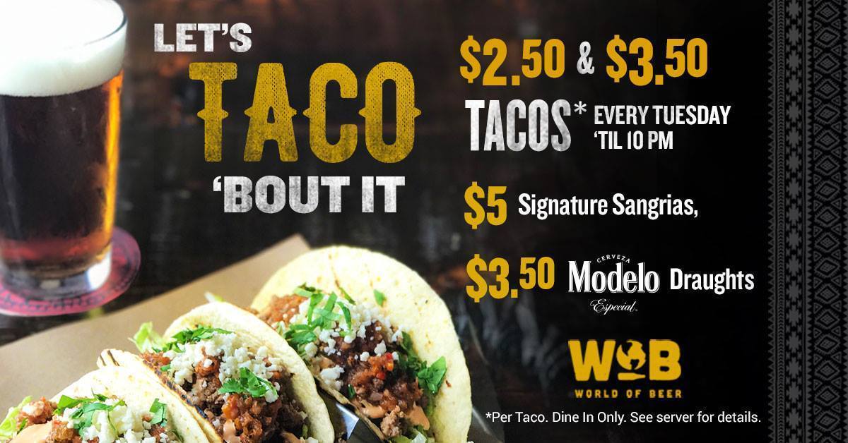 WOB_DTO's tweet photo. Taco Tuesday? You know the place to be. Swing by for taco specials until 10pm! https://t.co/tjvsRo8j8W