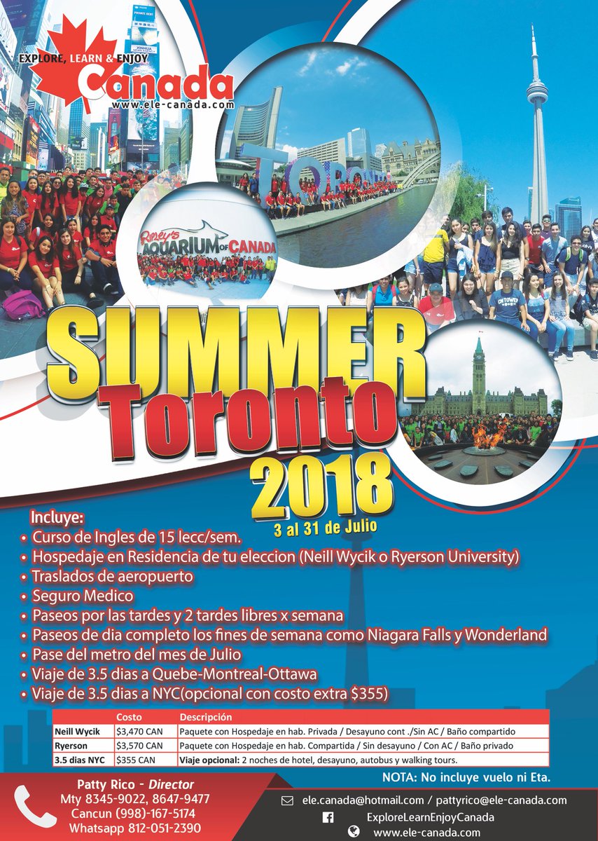 CIDEBUANL's tweet photo. Estimados padres de familia,
Los invitamos cordialmente a la junta de presentación del programa SUMMER 2018 en Toronto y Montreal.
El viernes 23 de febrero  a las 7:00 p.m  en el Auditorio del CIDEB  Favor de confirmar su asistencia al correo: magdagro@hotmail.com https://t.co/tMnw1X0ZuO