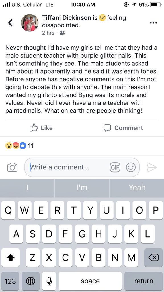 KatelinJaaane's tweet photo. Facebook moms are wild lol. What does nail polish have to do with a person’s morals or values anyways? Imagine saying, “Teach, your nail polish is distracting me. I can’t learn.” People are too much, I swear. YOU GO MYSTERY TEACHER 💅🏼 https://t.co/atNoeOjMe9