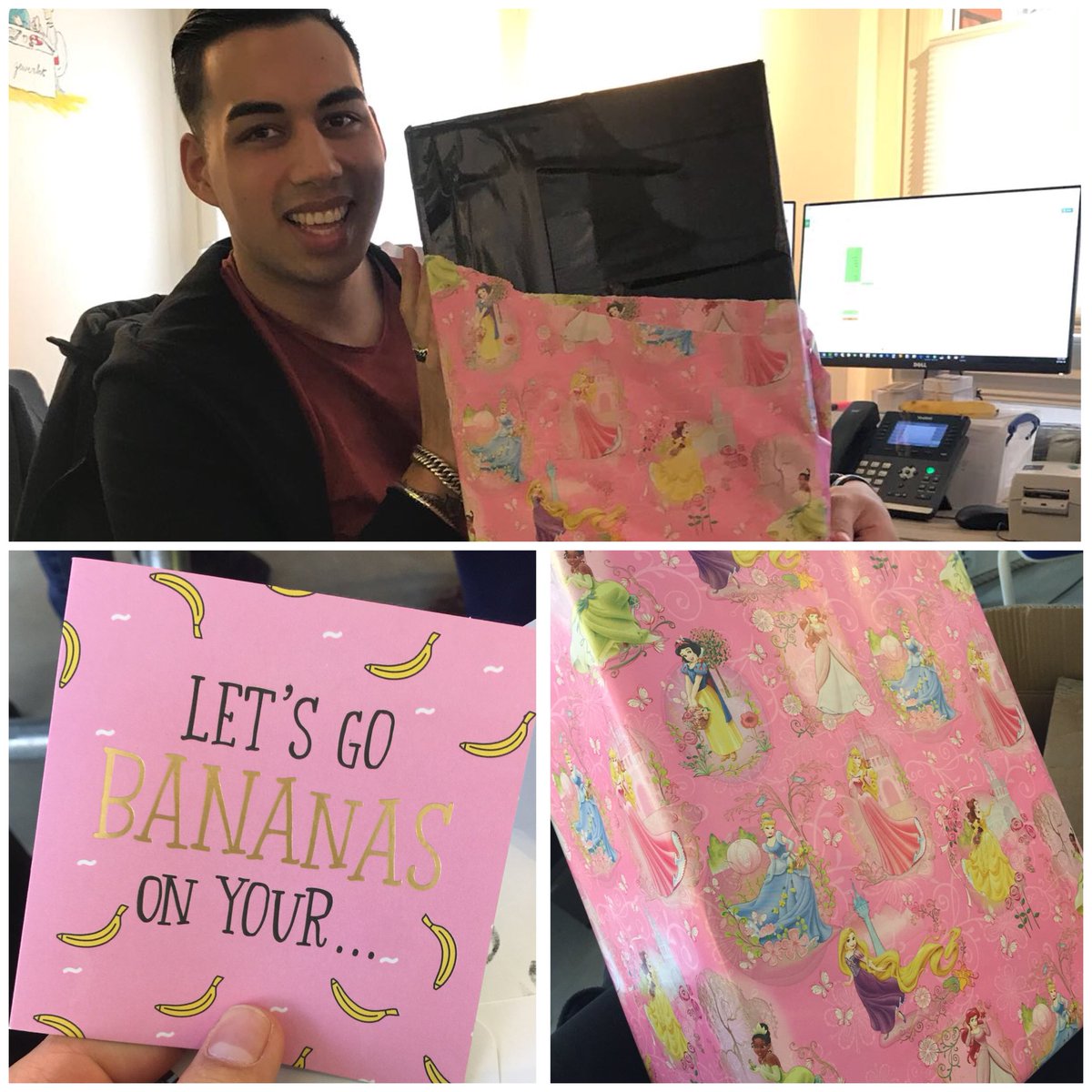 De Benjamin van ons team was jarig. Van harte gefeliciteerd Djaïr en geniet van jouw, zorgvuldig ingepakte, cadeau!🎉 #Evite #bday