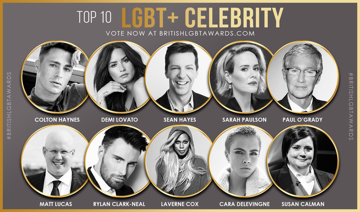 BritLGBTAwards's tweet photo. Here are the *Top 10* LGBT+ Celebrities shortlisted for the #BritishLGBTAwards 2018! Vote for your favourite celebrity now at https://t.co/kMKVOsPPSJ  🏳️‍🌈🏆 https://t.co/T13AzHbO2G
