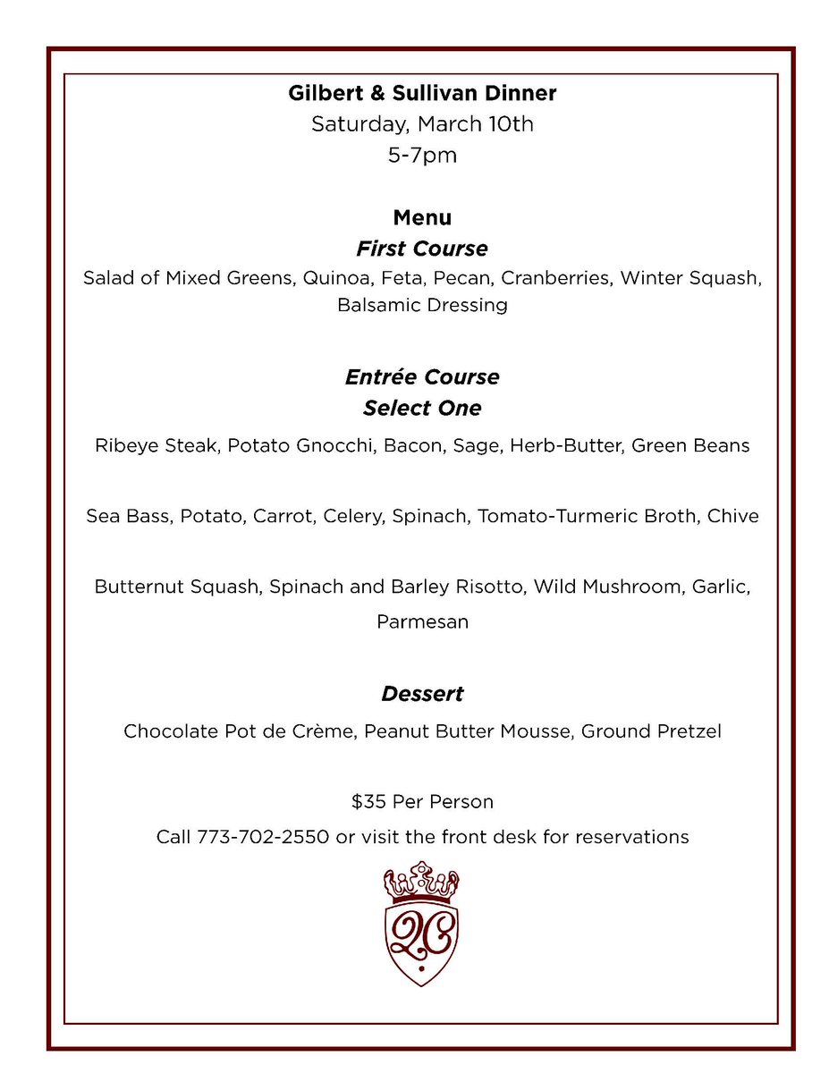 QuadClub's tweet photo. Make your reservations for the Gilbert &amp; Sullivan dinner
#uchicago #chicago #events #food #dining #dinner #menu #finedining #hydeparkchicago https://t.co/HlEC86edNp