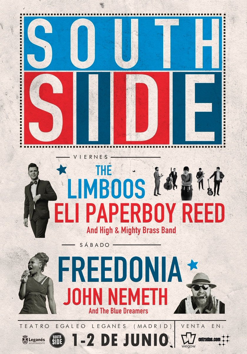 mercadeopop's tweet photo. South Side Leganés 2018: Eli Paperboy Reed, Freedonia, The Limboos y John Nemeth https://t.co/9RyznA7Ezn https://t.co/k4YQTHFsot