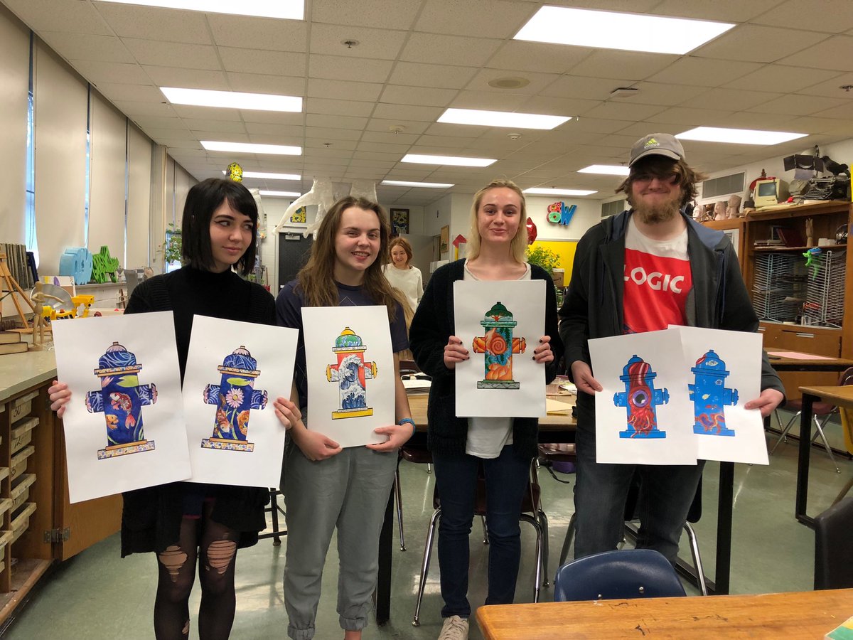 KHS art students pose with winning designs for city of Kirkwood Celebrate Water contest