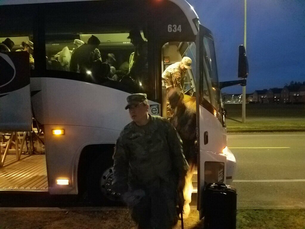 4_23_IN's tweet photo. #BayonetFocus busses arrive at JBLM! Welcome Home TF Tomahawks and @LancerBrigade! https://t.co/D1Ie56cYR7