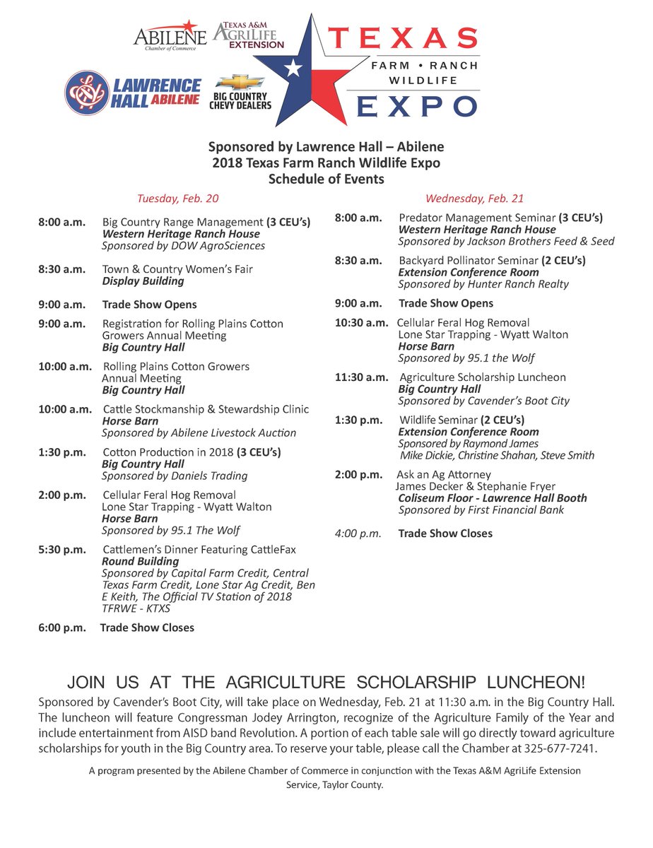 West Texas Farm Ranch and Wildlife Show is currently underway! Come out to the Taylor County Expo Center to see this one of a kind agricultural event !