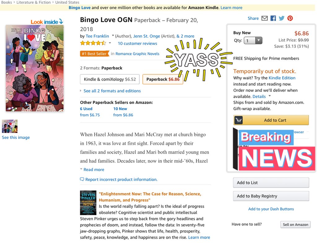 Happy #BingoLove day @EricaSchultz42 <a href="/princess_jem4/">spooky scary Jenn St-Onge</a> <a href="/sexytuna/">JOY SAN</a> @RedBirdLetters! Bingo Love is available EVERYWHERE books are sold!

Good/bad news #BingoLove is TEMPORARILY OUT OF STOCK on <a href="/amazon/">Amazon</a>! And still the #1 bestselling #romance #graphicnovel for over a week!

Thank you!