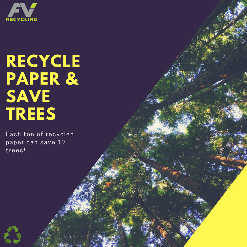 FVRecycling's tweet photo. Each ton of recycled paper can save about 17 trees! When you recycle, you help yourself and the environment! #FVRecycling #SaveTheTrees https://t.co/Jz3GopqWHJ