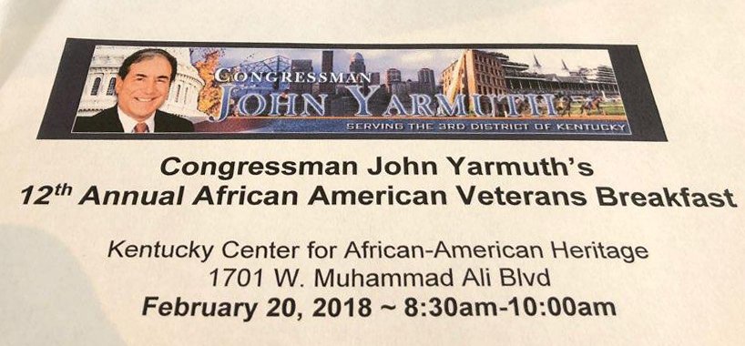 LouKyCourtClerk's tweet photo. Honored to attend @RepJohnYarmuth's 12th Annual African American Veterans Breakfast. Our Congressman emphasized the significance/importance that African Americans have contributed to our society. Challenge: Study &amp; celebrate their many contributions during Feb #BlackHistoryMonth https://t.co/YAgBNKELyS