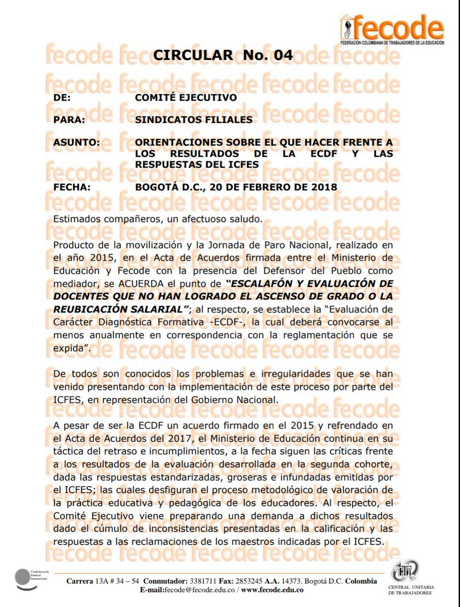 Sutev_Valle's tweet photo. Orientaciones de Fecode sobre el que hacer frente a los resultados de la ECDF y las respuestas del ICFES.
@SutevAlcala @sutevjamundi @SutevCaicedonia https://t.co/1RnDEbdGEW